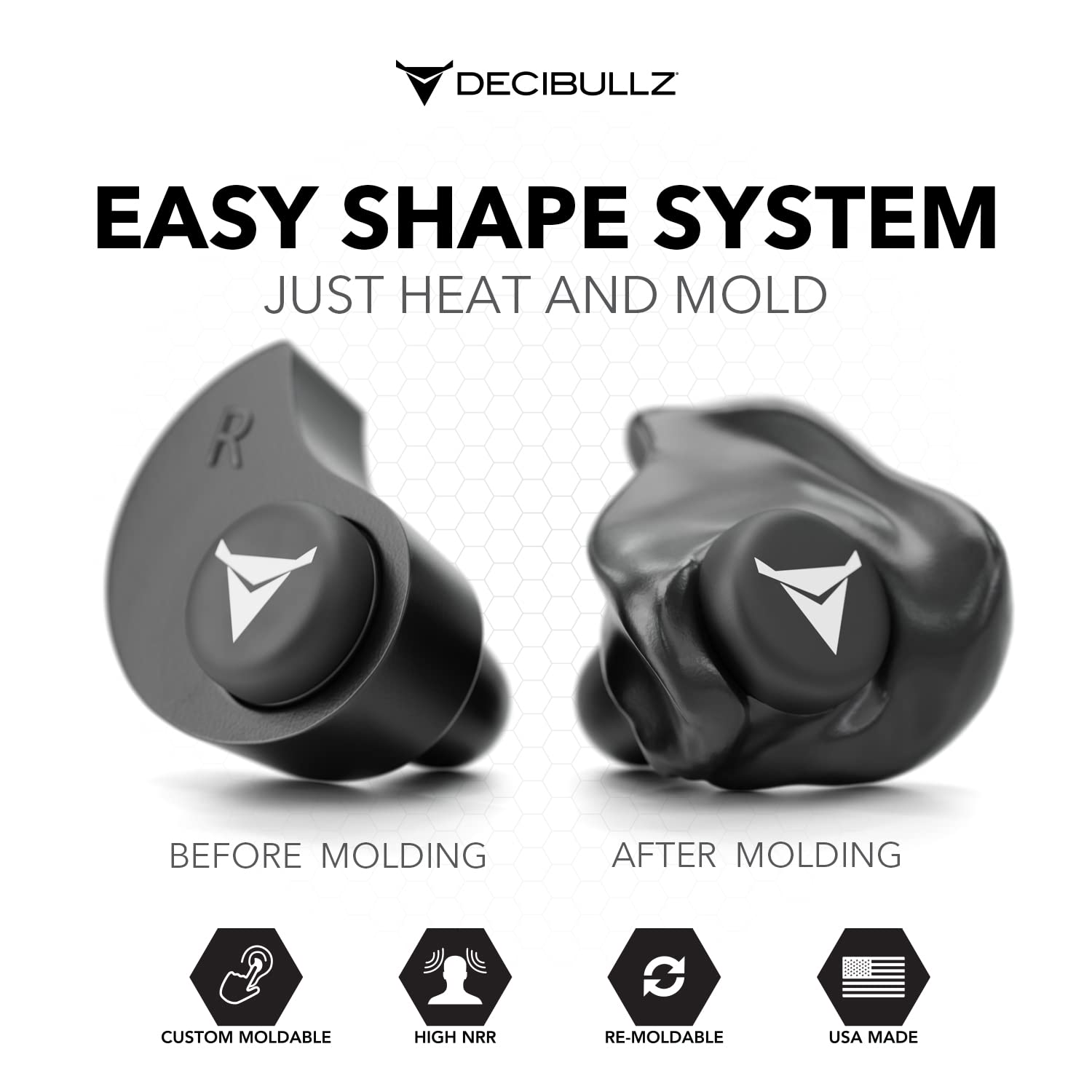 Moulage thermoplastique Decibullz chauffé pour un calage précis et isolant.
