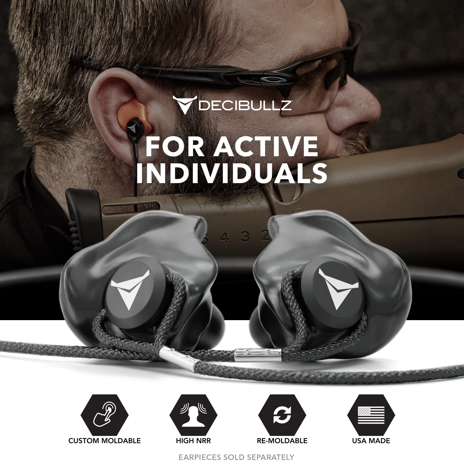 Decibullz lanière compatible bouchons sur-mesure, utilisation polyvalente.