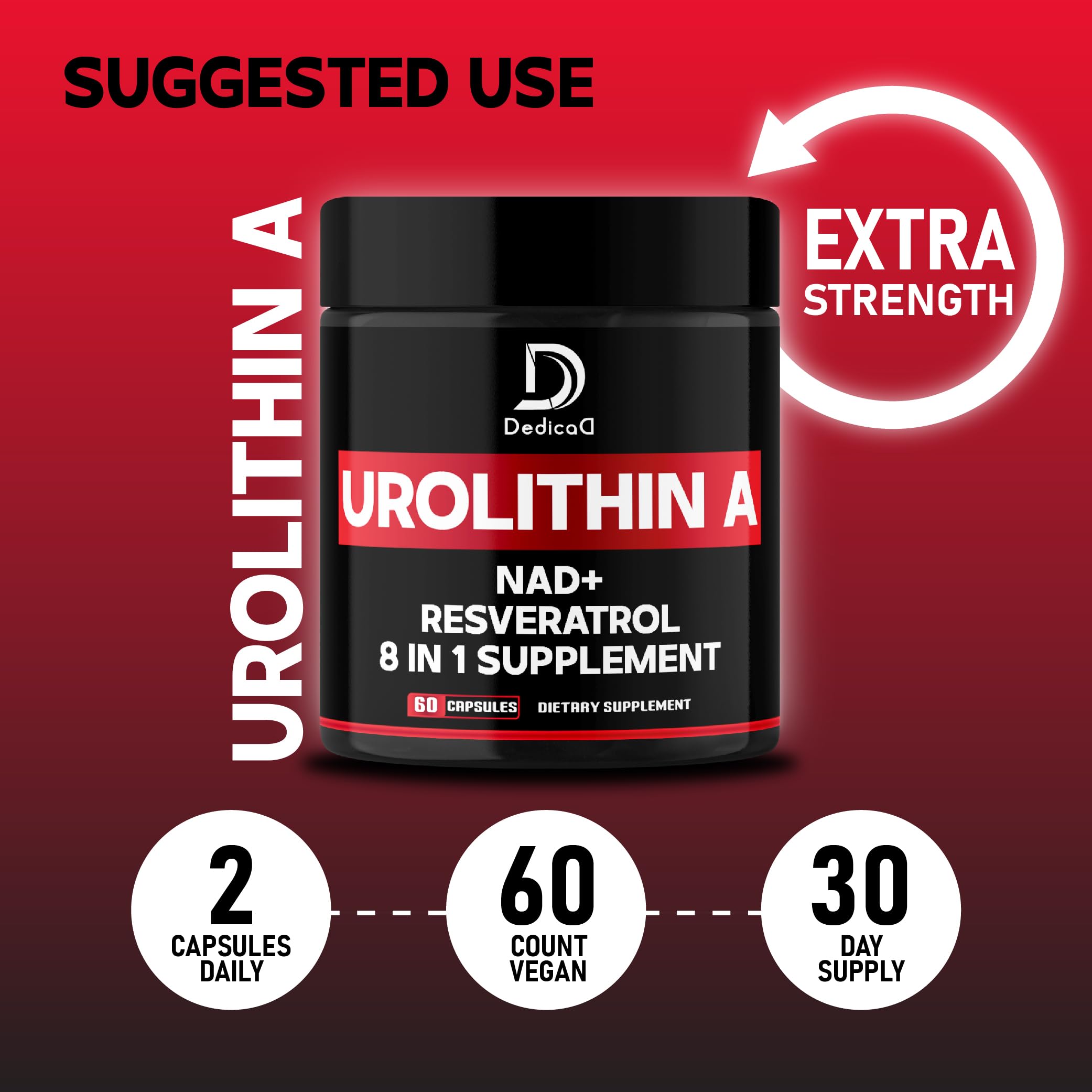 DEDICAD Urolithin A : etiquette-produit affichant une formule premium pour la vitalité