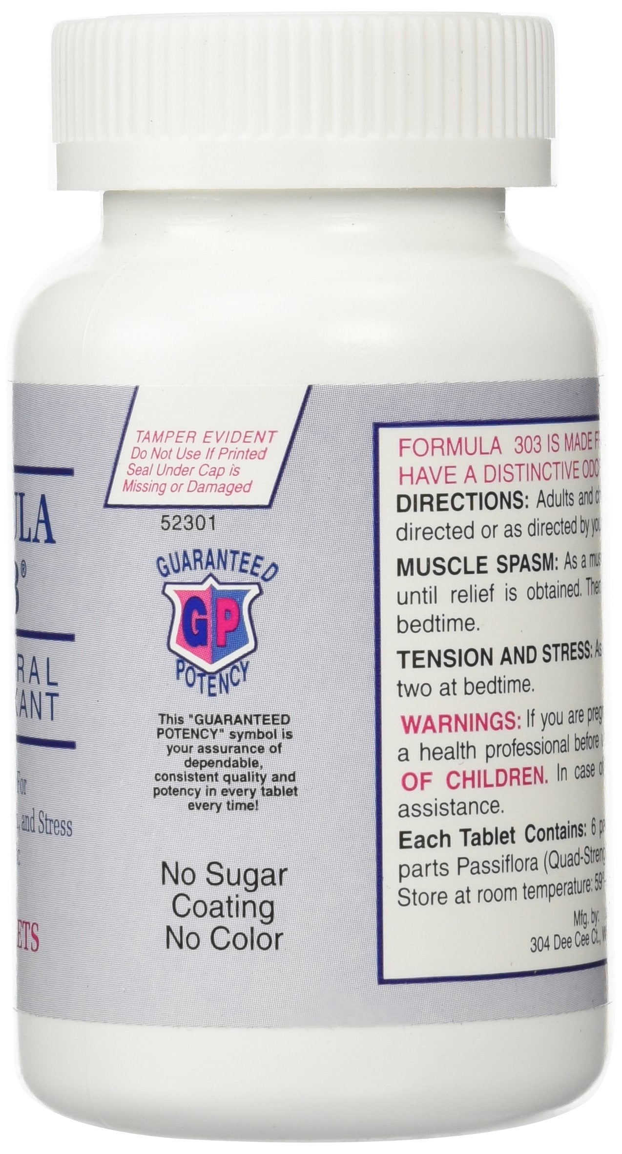Emballage Dee Cee Labs Formula 303, produit naturel et sans OGM mis en avant.