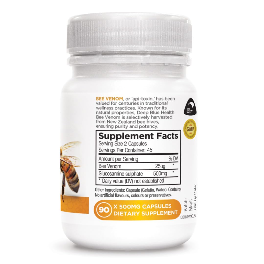 Deep Blue Health – capsule contenant 25 μg de venin d’abeille et glucosamine, dosage pratique.