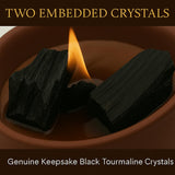 Cristaux tourmaline noire Deep Eden forêt acajou intégrés dans le contenant
