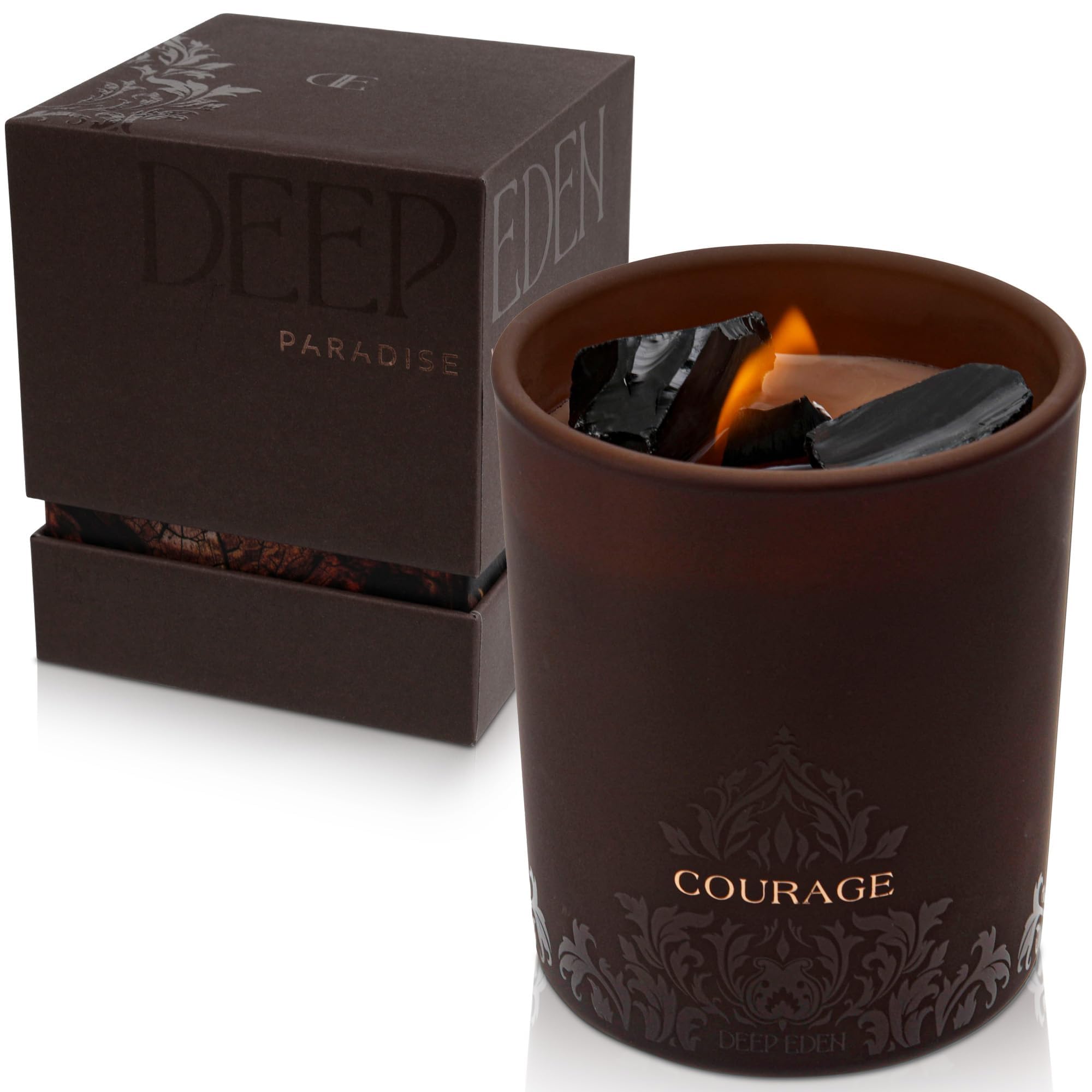 Coffret verre brun embossé Deep Eden forêt acajou