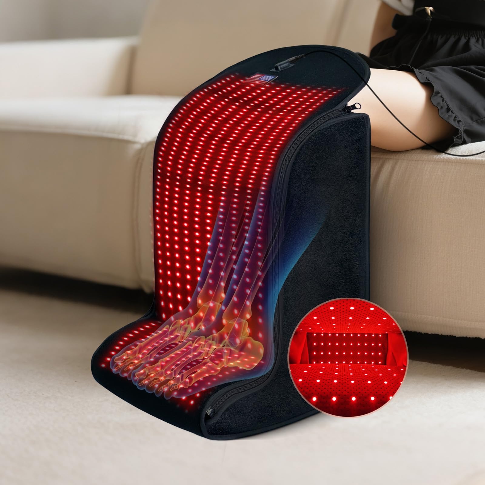 Deerbaba: dispositif rouge-infrarouge, vue générale pour détendre les jambes et les pieds