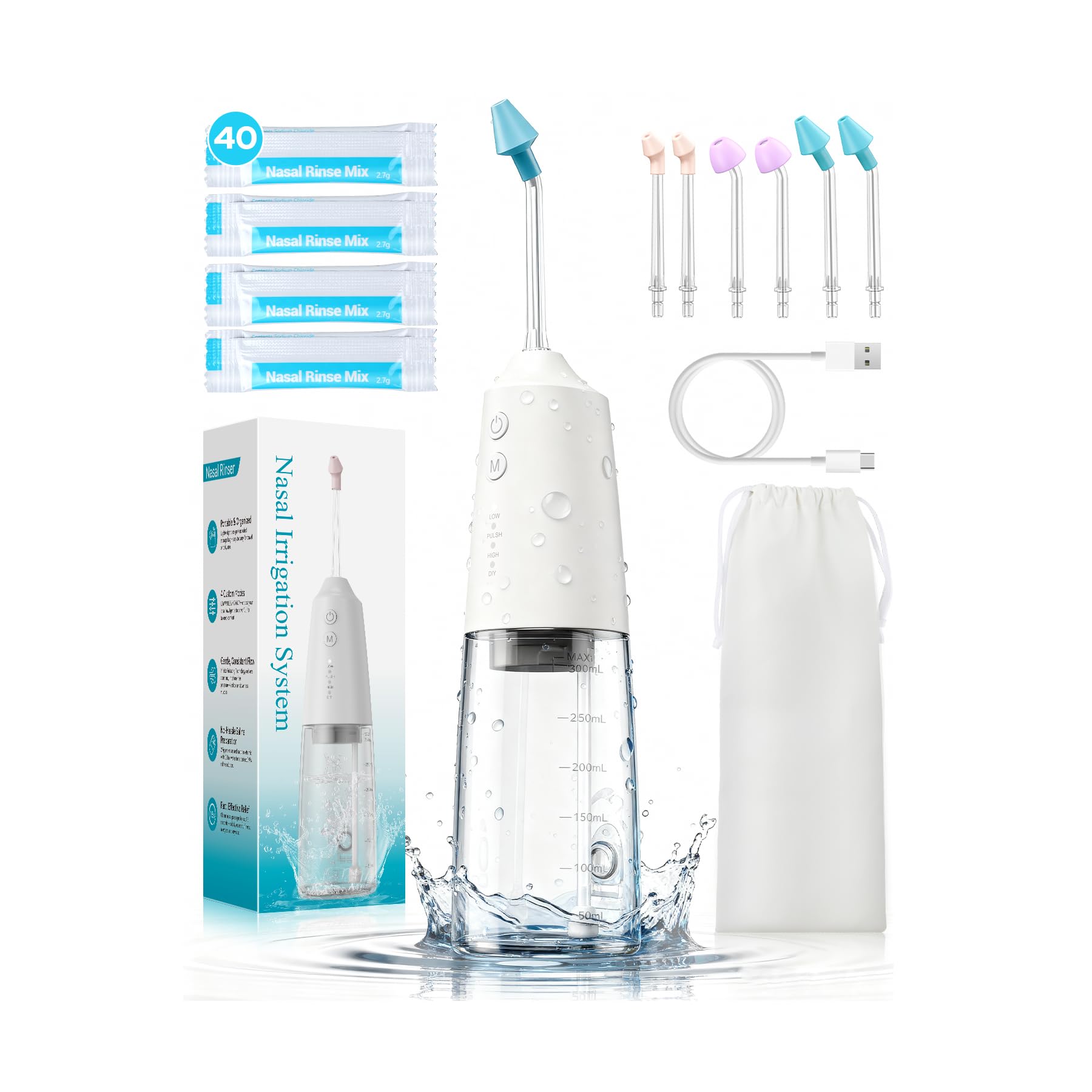 DEJUNPIOOL systeme irrigation nasale avec pack saline, pratique et prêt a l'emploi.
