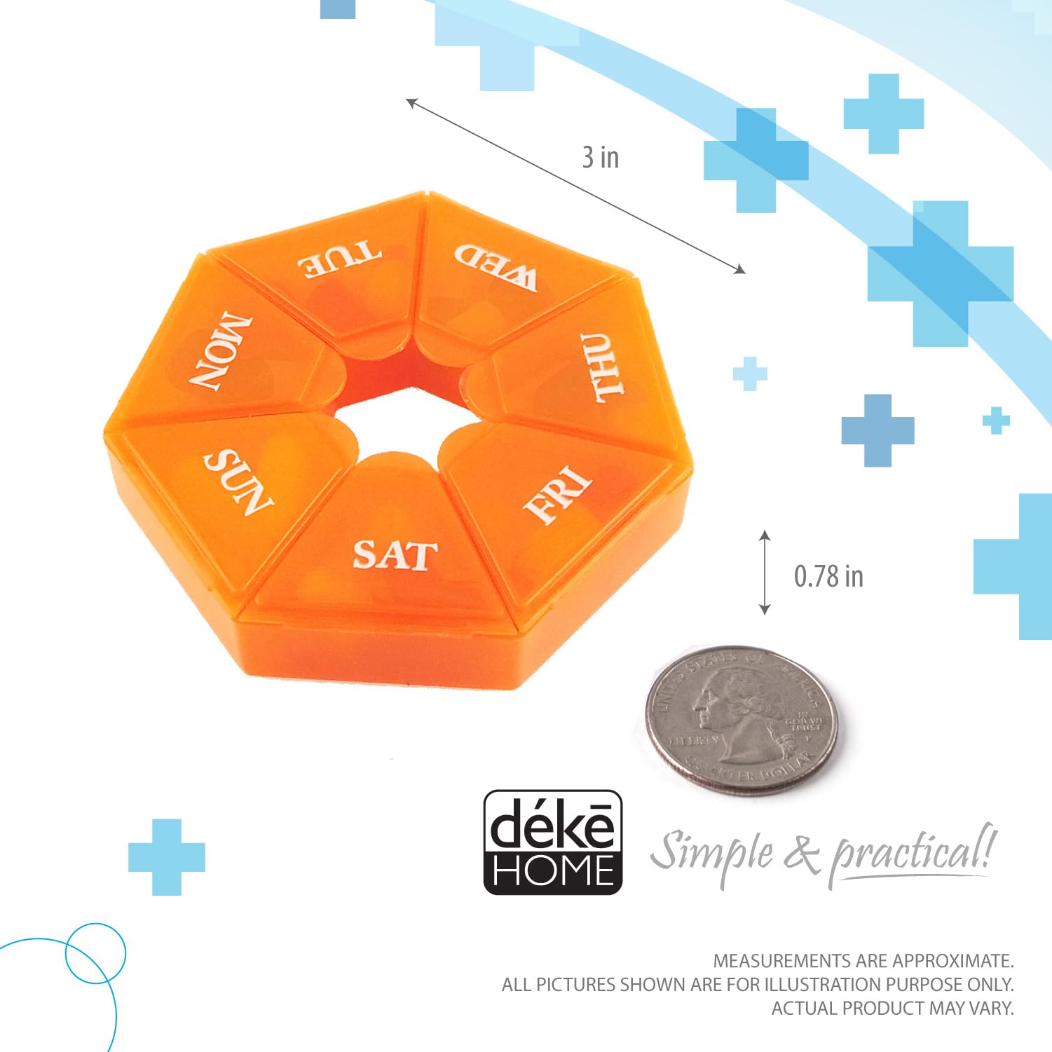 Deke Home organisateur pilules 7 jours compact, idéal pour le sac.