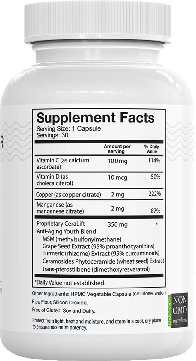 Capsules végétariennes CeraLift faciles à prendre pour une routine quotidienne.