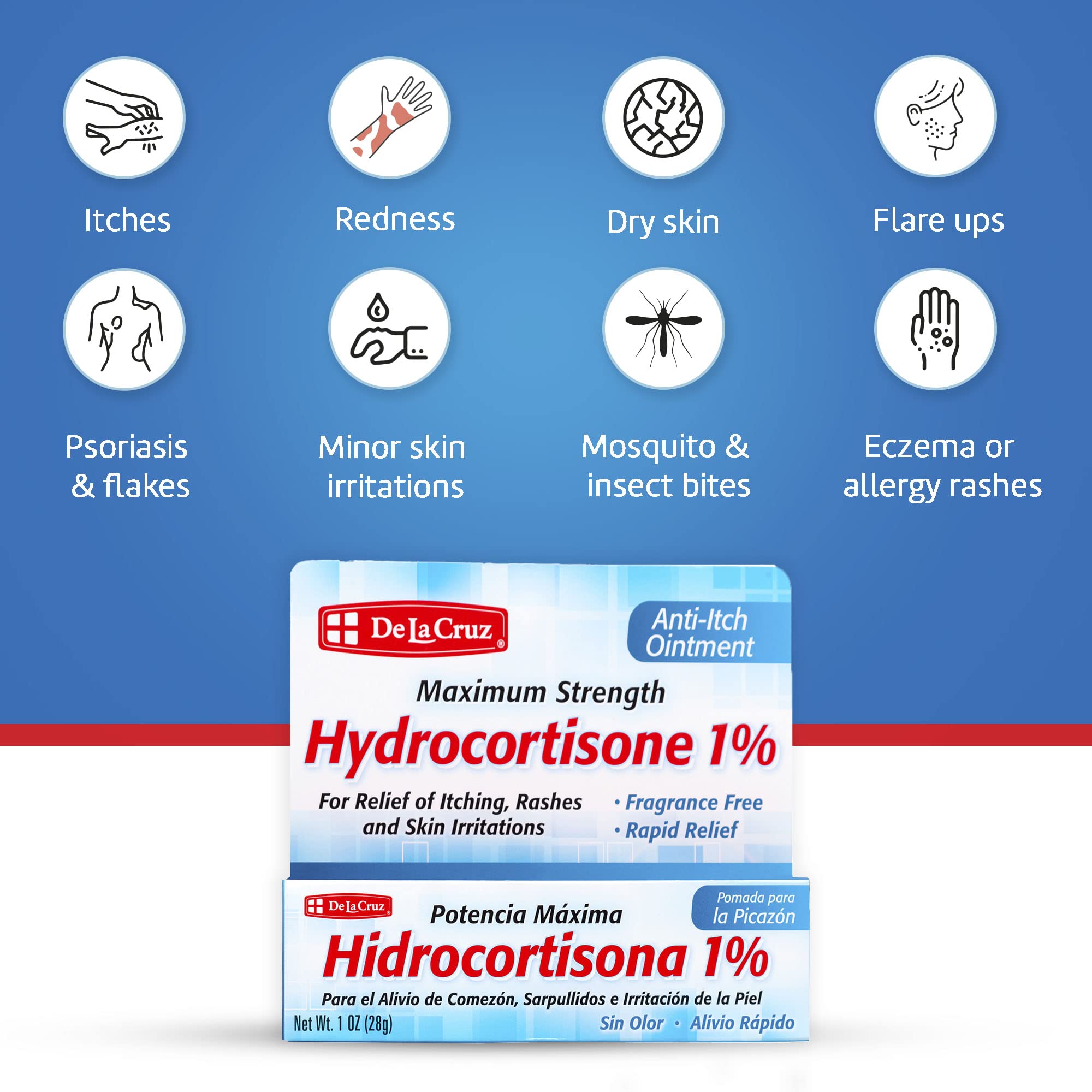 De La Cruz 1% hydrocortisone pommade relief rapide des démangeaisons mineures