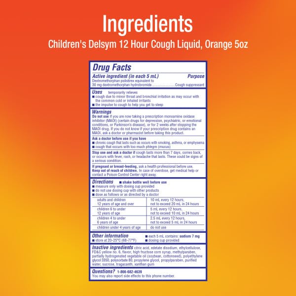 Delsym Orange – gobelet-doseur inclus pour dosage précis.