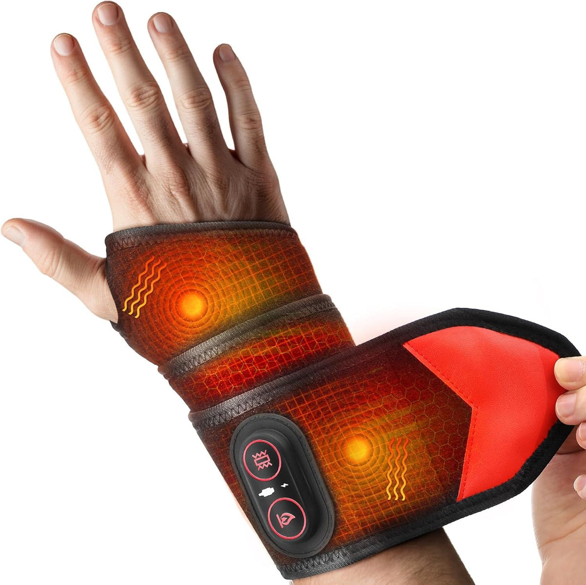 DeMoce pad chauffant sans fil poignet - vue avant, confort ergonomique et mobilité sans fil.