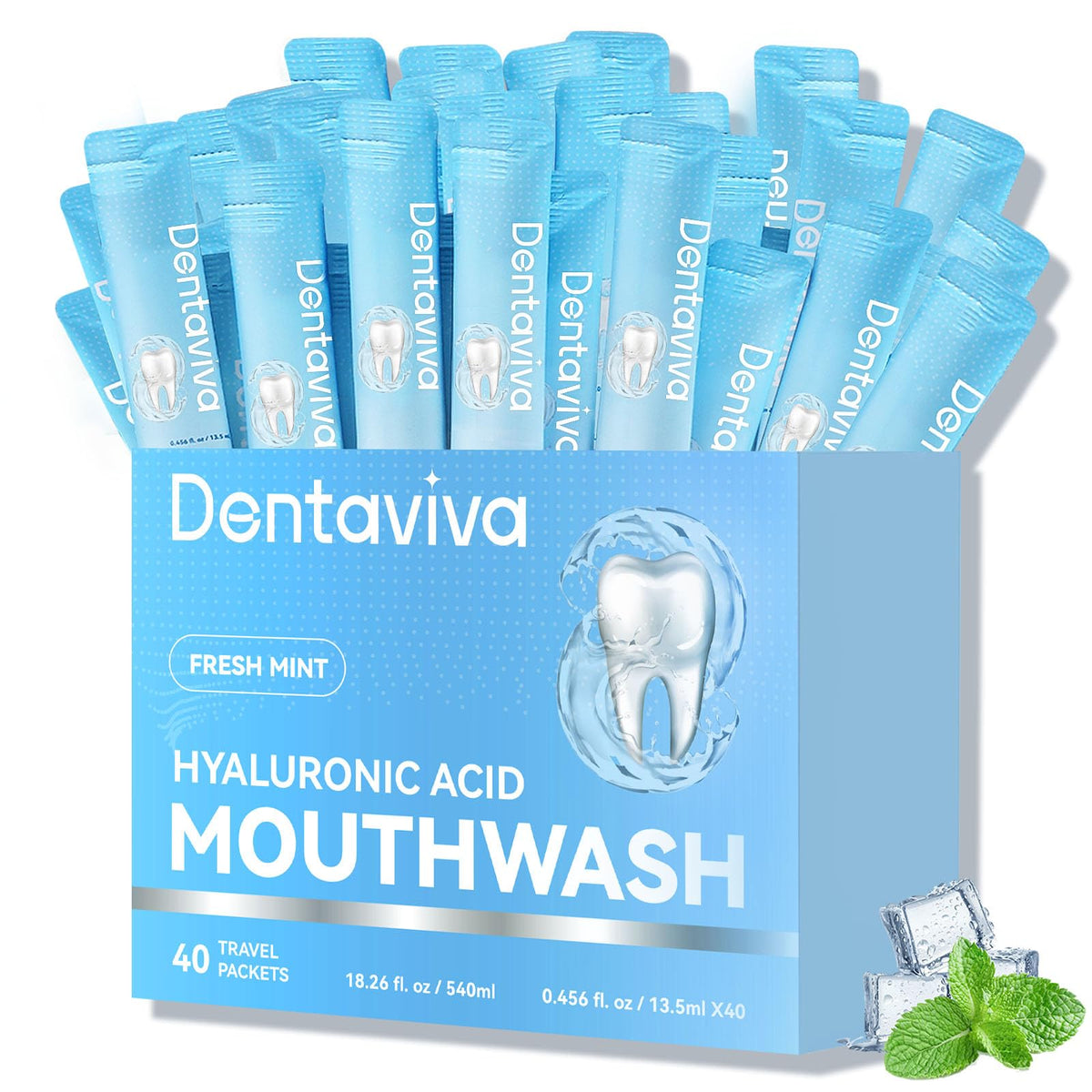 Boîte dentaviva avec paquets voyage, pratique pour l'hygiène en déplacement.