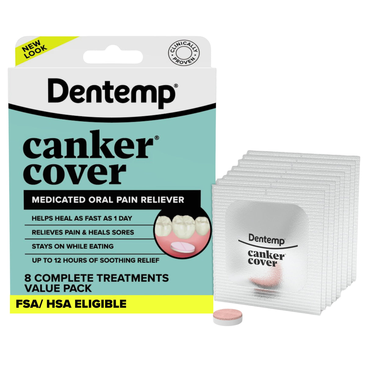 Dentemp Canker Cover patch sur ulcère buccal pour soulagement rapide.