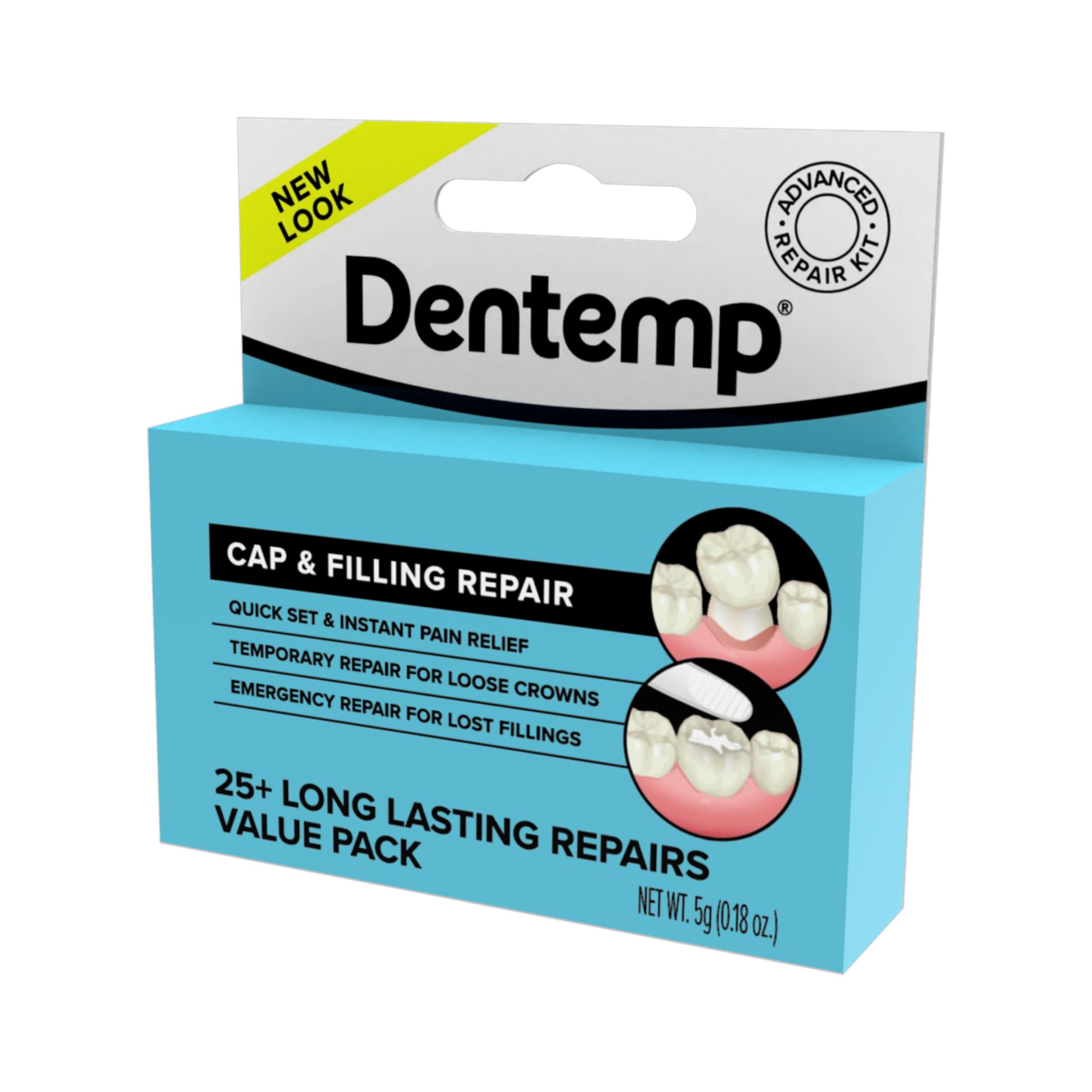Dentemp ciment dentaire sans mélange pratique pour réparations temporaires à domicile.
