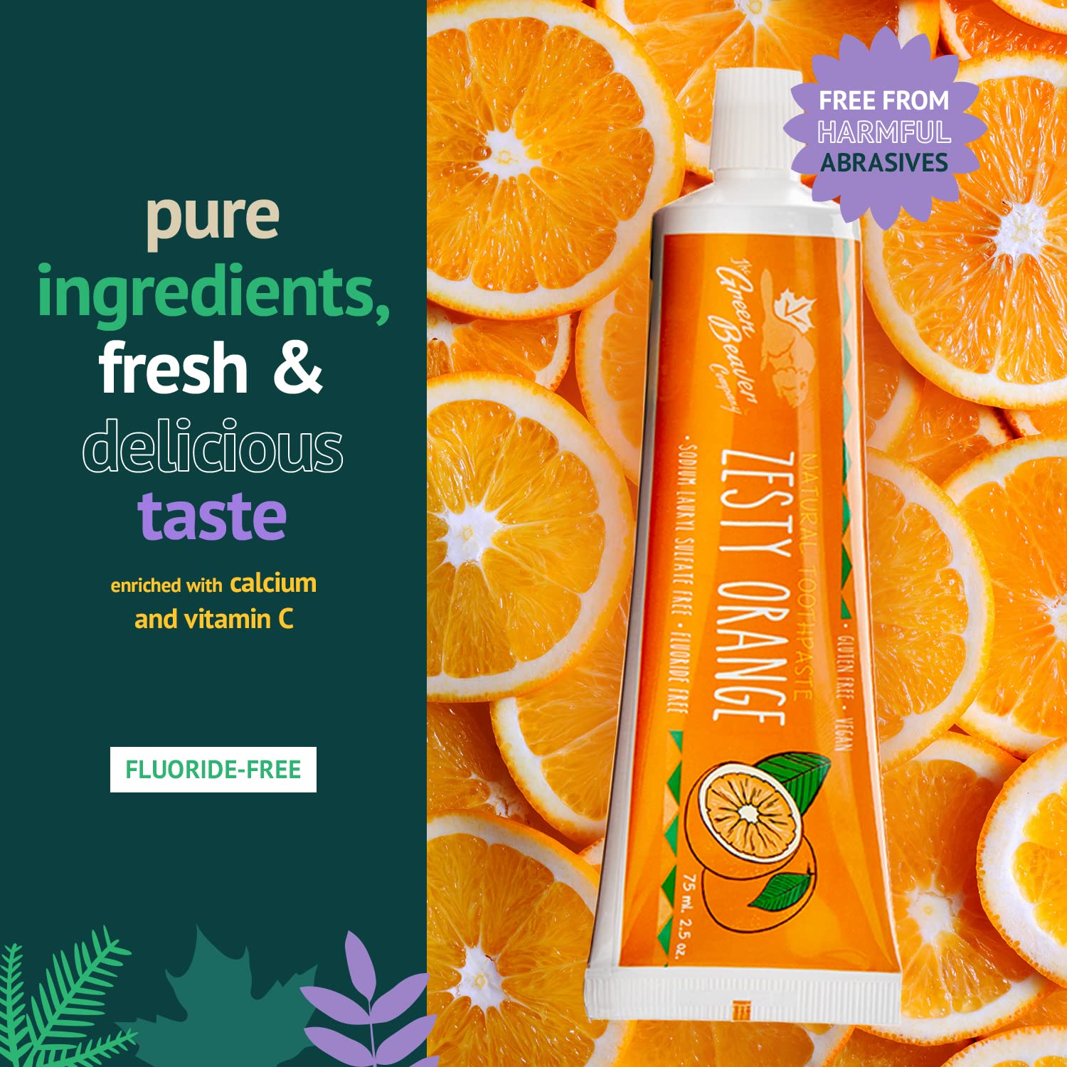 Ingrédients naturels affichés sur l’étiquette du Dentifrice Orange Zeste