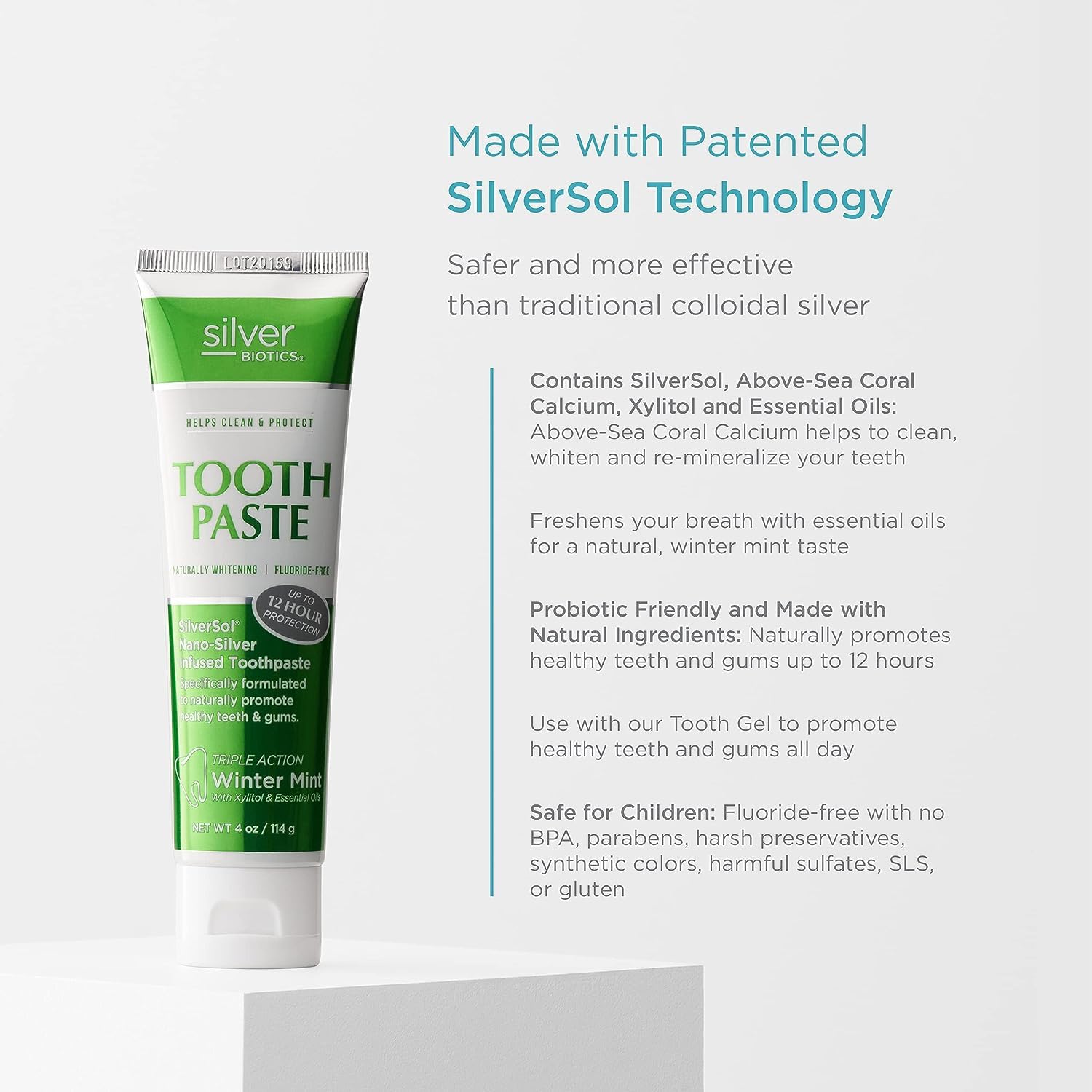 Dentifrice SilverSol, menthe hiver pour une sensation de fraîcheur durable.
