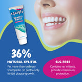 Dentifrice Squigle Enamel Saver, pâte mentholée, fraîcheur longue durée.
