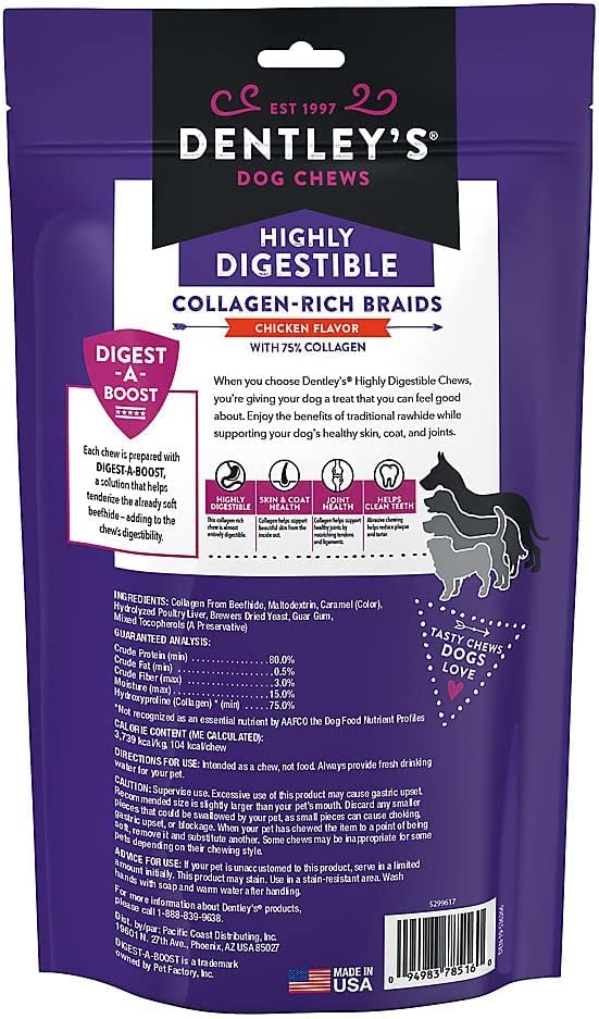 Dentleys Bandes riches en collagene poulet, récompense quotidienne pour la mastication et le bien-etre oral.