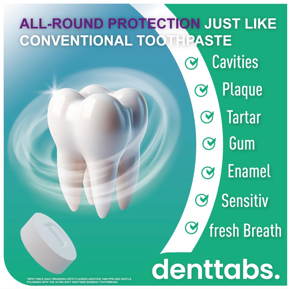 Denttabs comprimés pour nettoyage des dents, utilisation facile.
