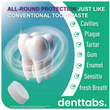 Denttabs comprimés pour nettoyage des dents, utilisation facile.
