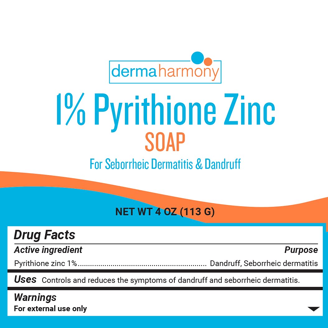 Barre de savon DermaHarmony 1% Zinc Pyrithione, usage quotidien.