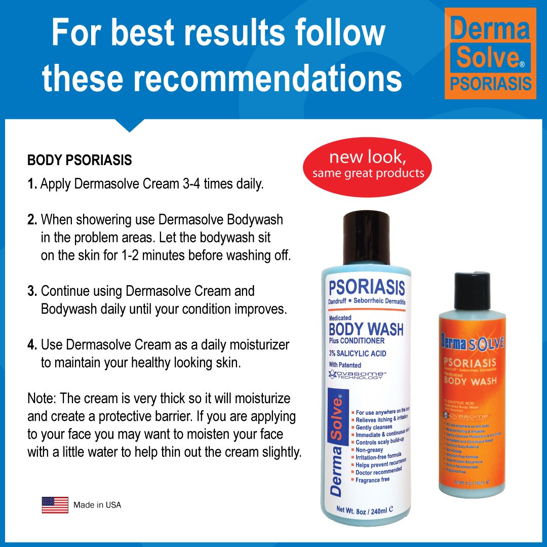 Application rapide Dermasolve lavage-corps psoriasis pour une peau confortable.