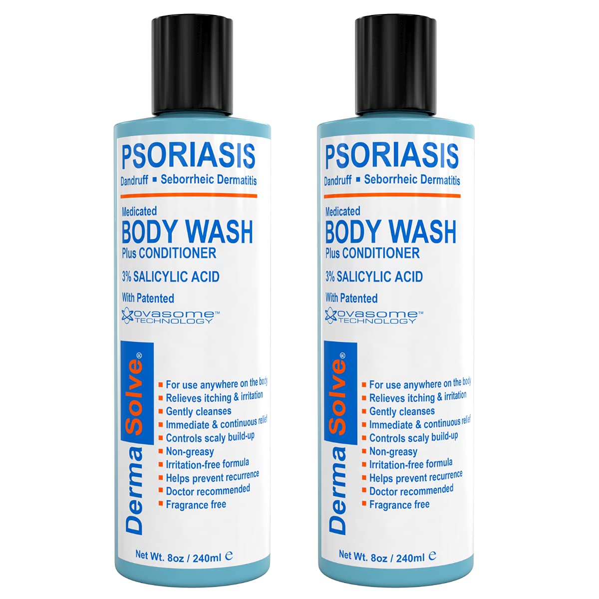Dermasolve lav age corps psoriasis Bouteille apaisante pour peau sèche.