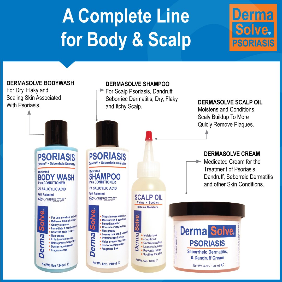 Emballage Dermasolve lavage-corps psoriasis pratique pour la douche quotidienne.