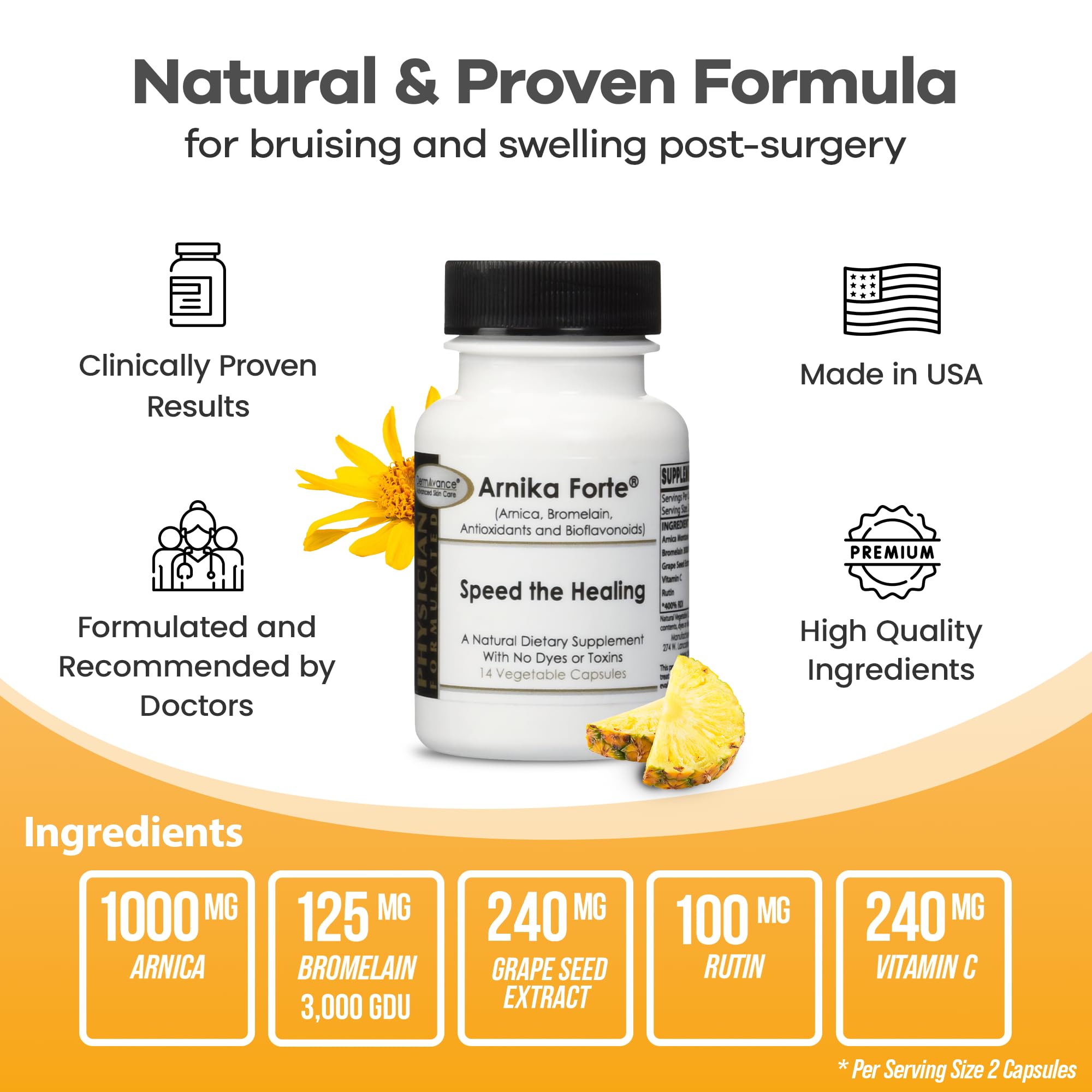 Bromélaïne et vitamine C pour soutenir la récupération tout en douceur.