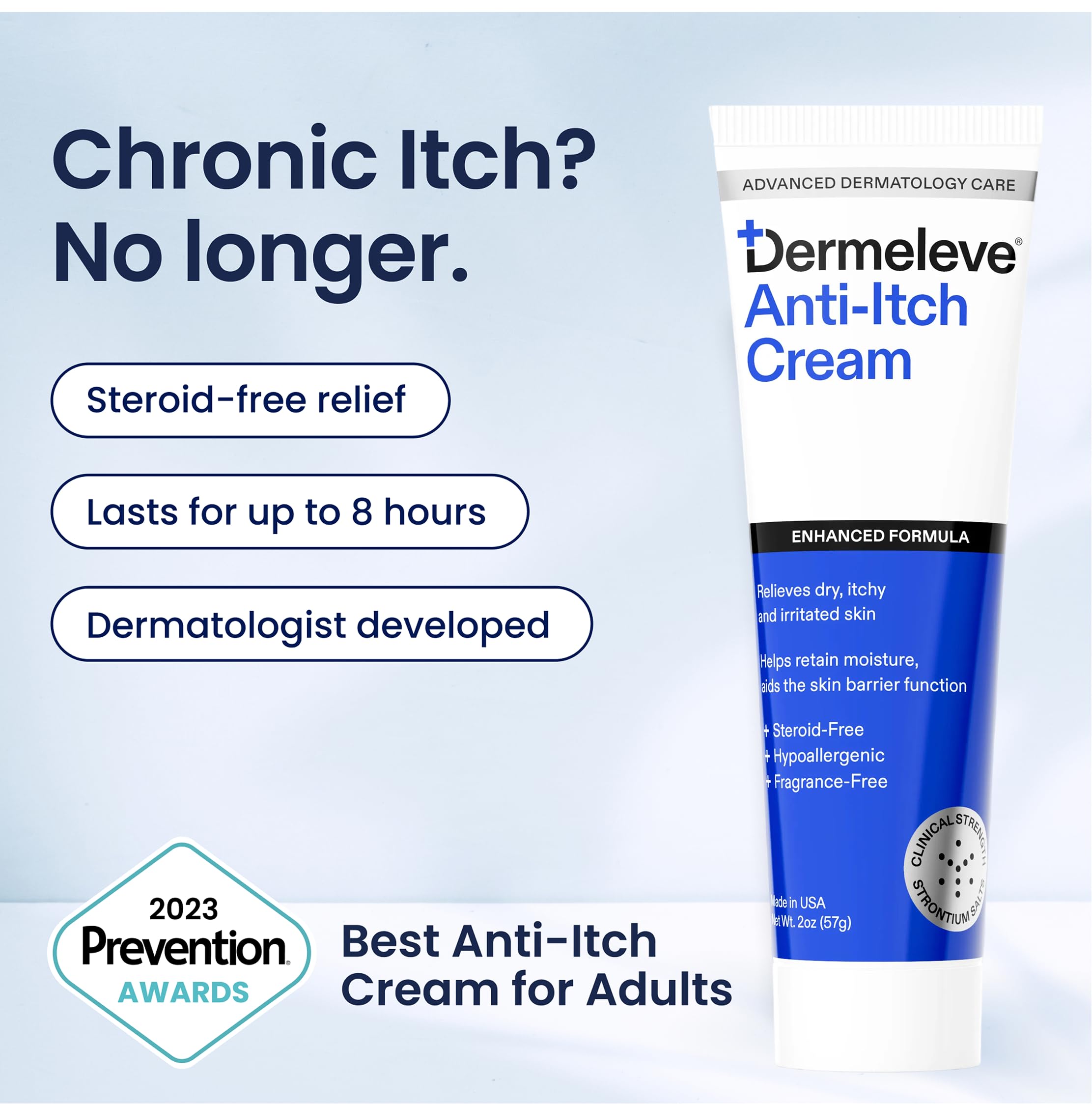 Crème Dermeleve sans fragrance adaptée aux peaux sensibles.