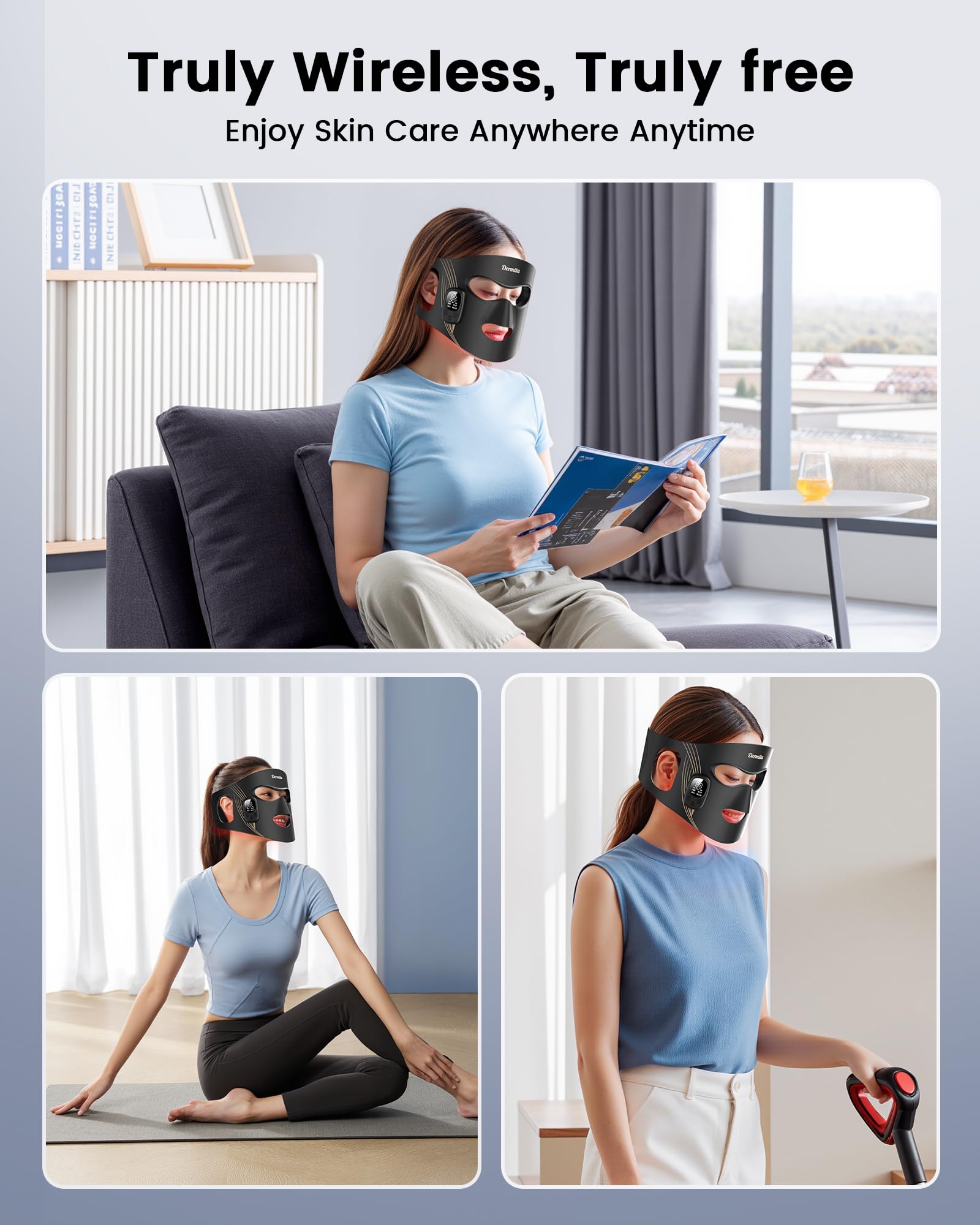 Dermita masque batterie 2000mAh, autonomie pratique pour voyage.