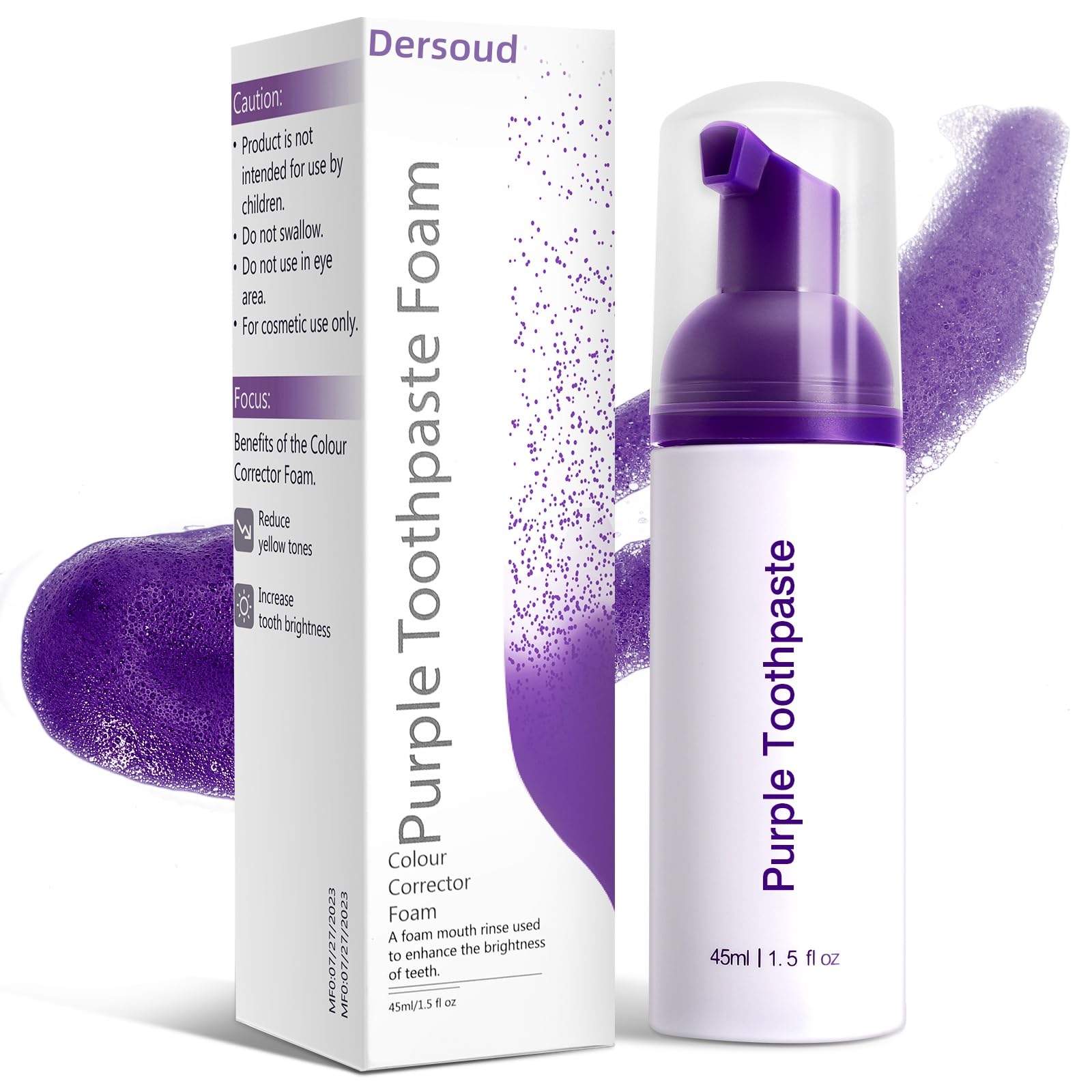 Dersoud dentifrice violet blanchiment, teinte plus lumineuse après utilisation.