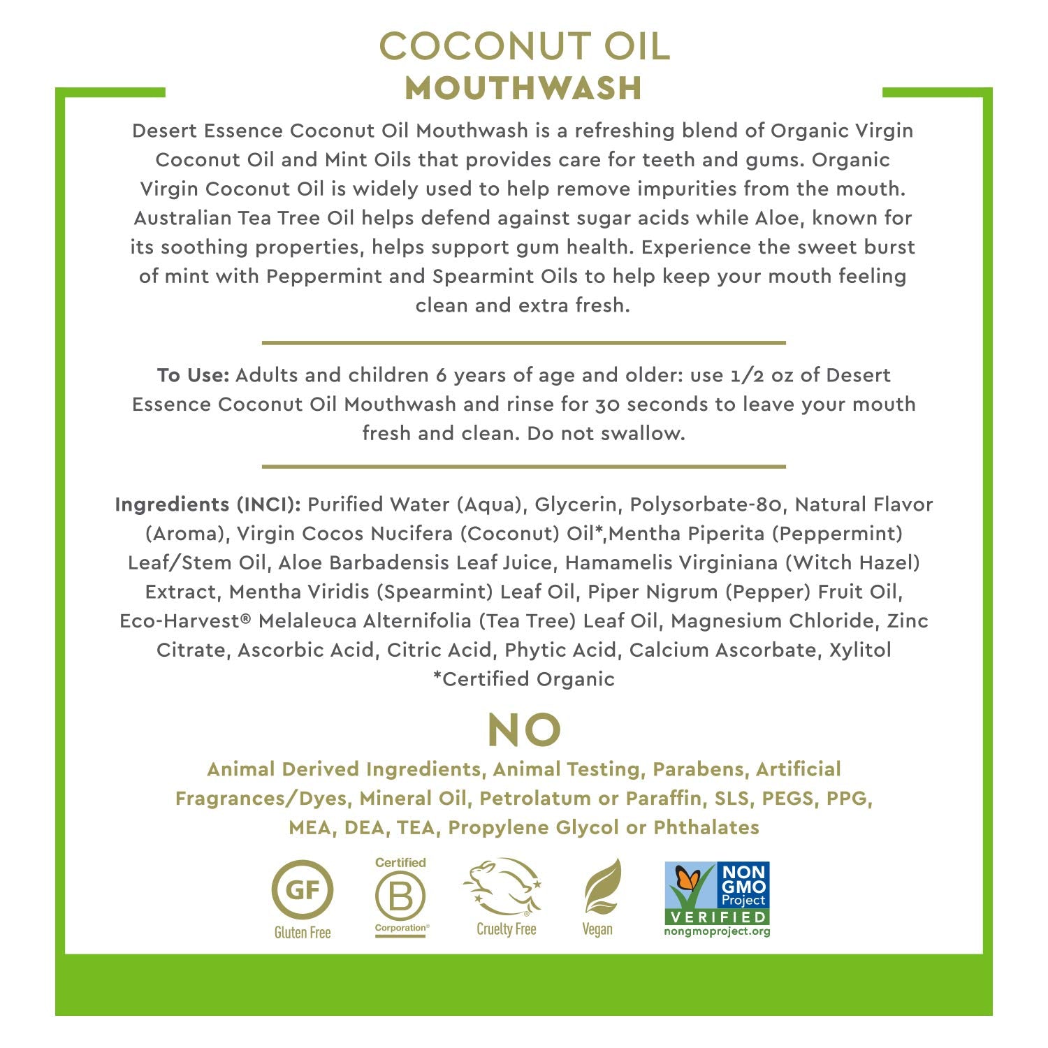 Desert Essence bain de bouche citrate de zinc flacon: protection contre bactéries et acides.