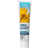 Logo vegan et sans gluten sur Desert Essence Arnica & Tea Tree — choix conscient.