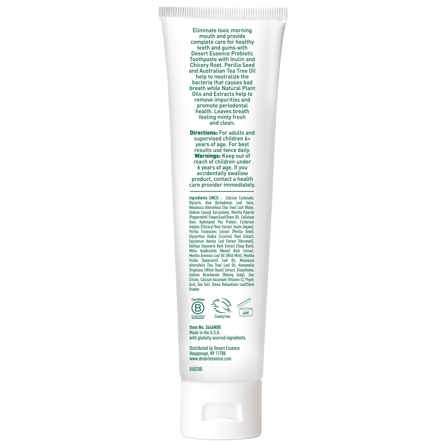 Desert Essence dentifrice prébiotique menthe — graines de perilla pour une protection naturelle des dents et gencives.