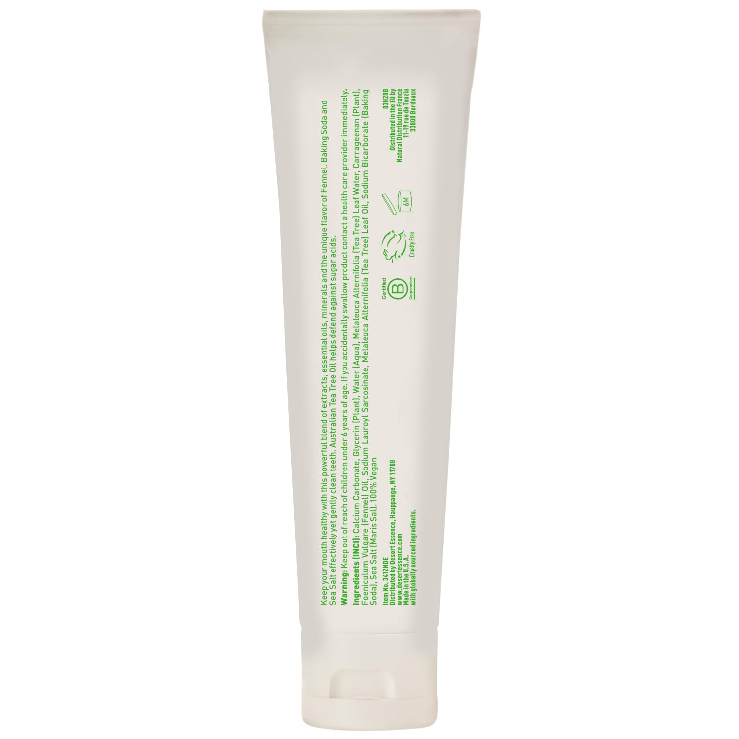 Dentifrice Desert Essence, végane et sans cruauté envers les animaux.