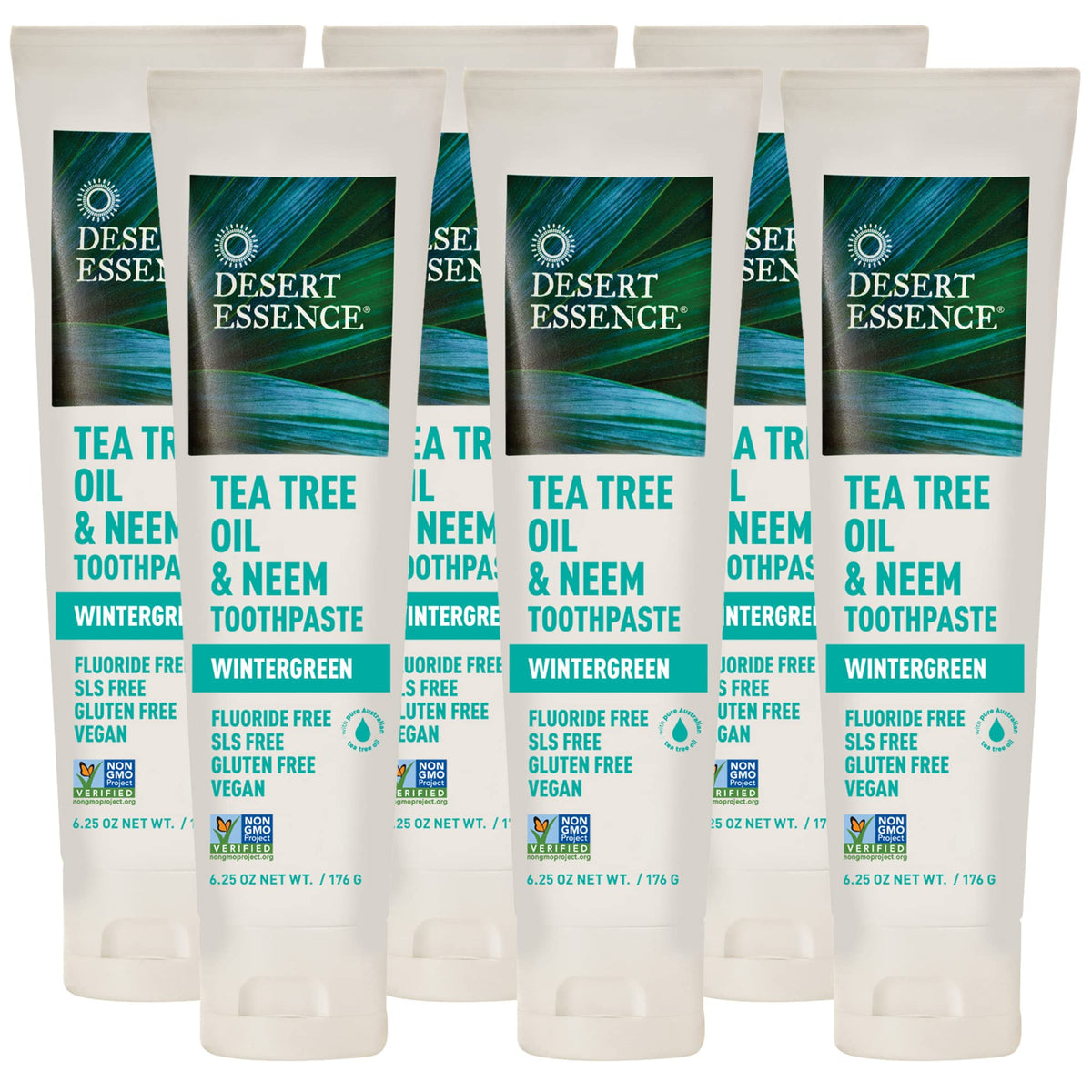 Desert Essence dentifrice 6 tubes – emballage pratique pour toute la famille.