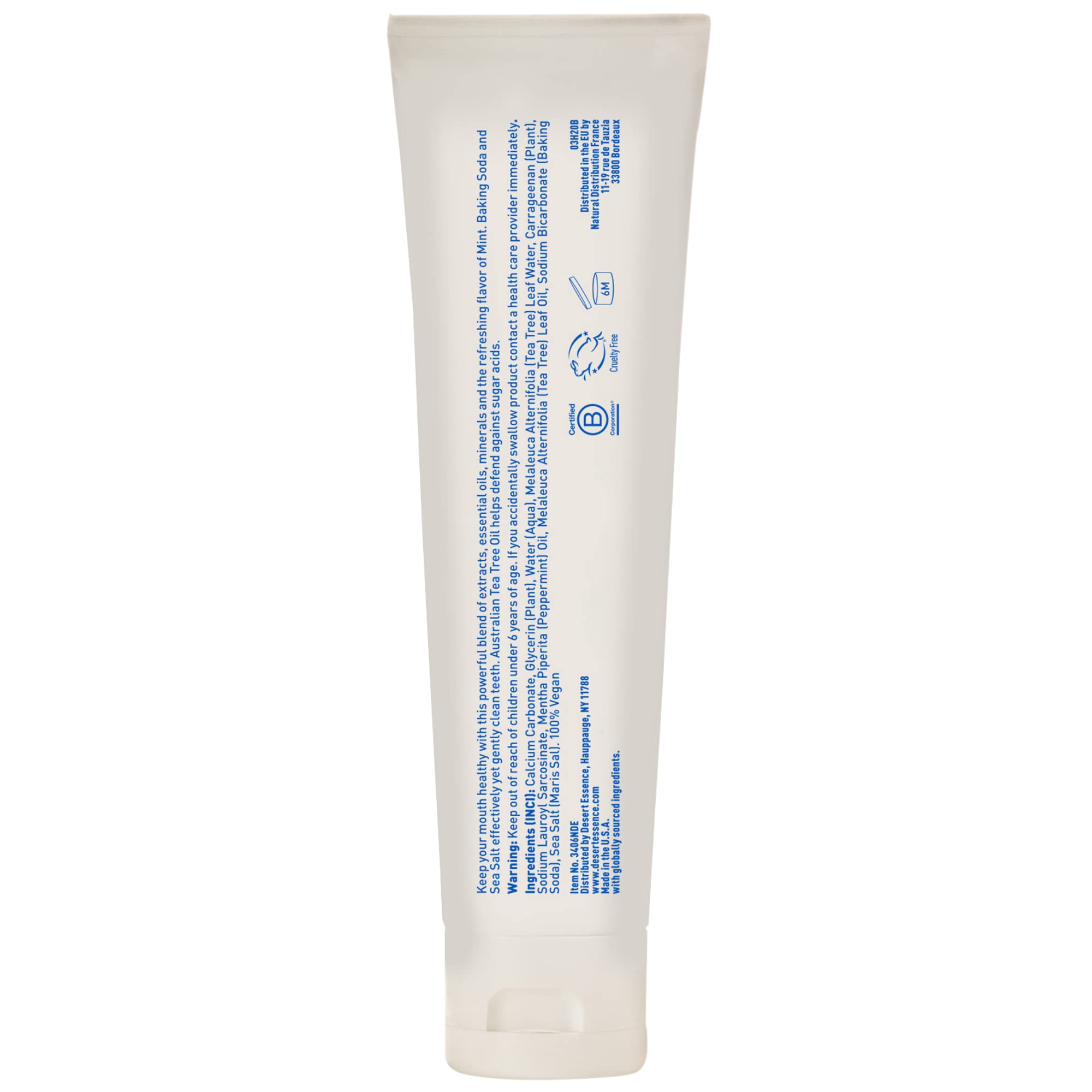 Texture crémeuse Desert Essence, pâte-dentifrice bicarbonate, nettoyage en douceur des taches.
