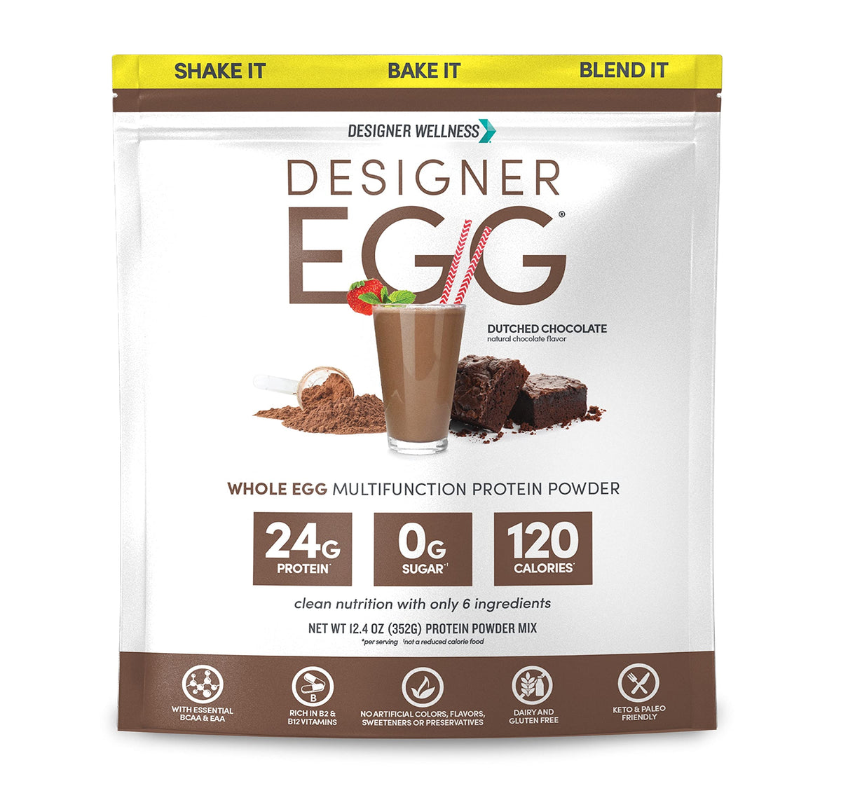 Designer Wellness Designer Egg, bouteille de protéine d'œuf, pratique pour shakes quotidiens.