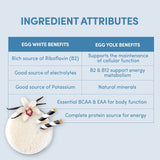 Étiquette nutrition vanille Designer Egg, idéal pour intégrer protéines et acides aminés.