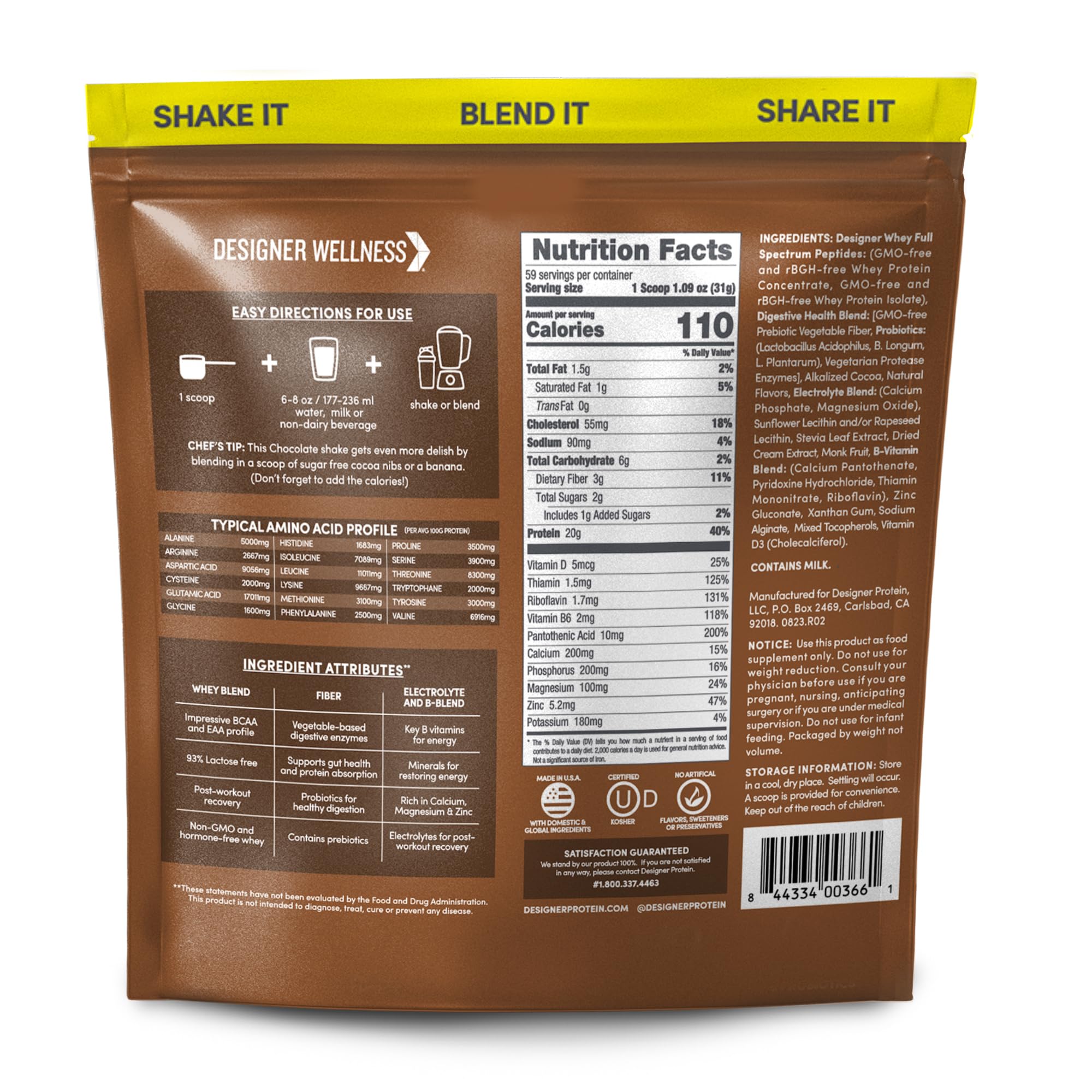 Designer Whey par Designer Wellness, cuillère mesurée, mélange rapide après l'effort.