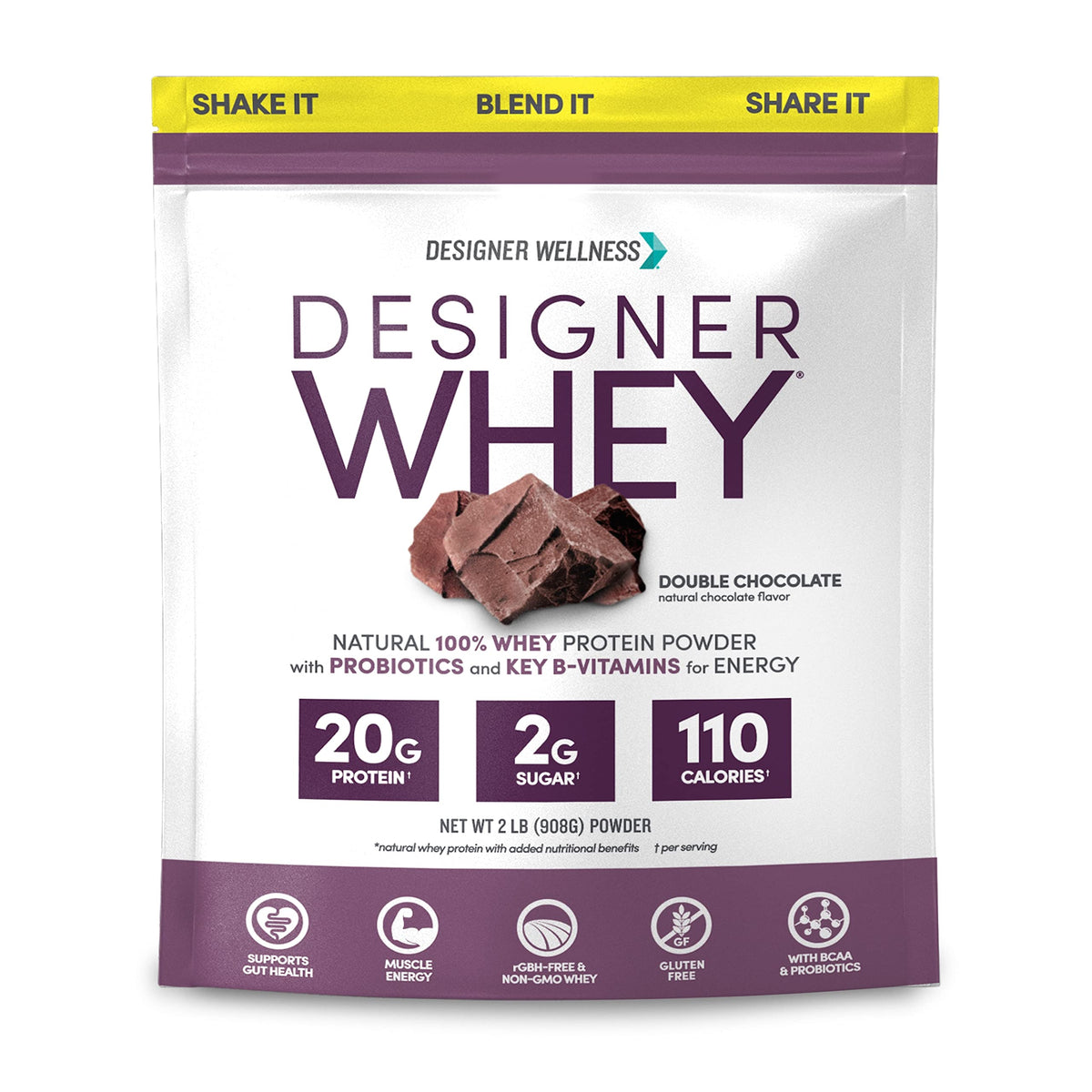 Designer Whey – poudre double chocolat, énergie durable après l'entraînement.