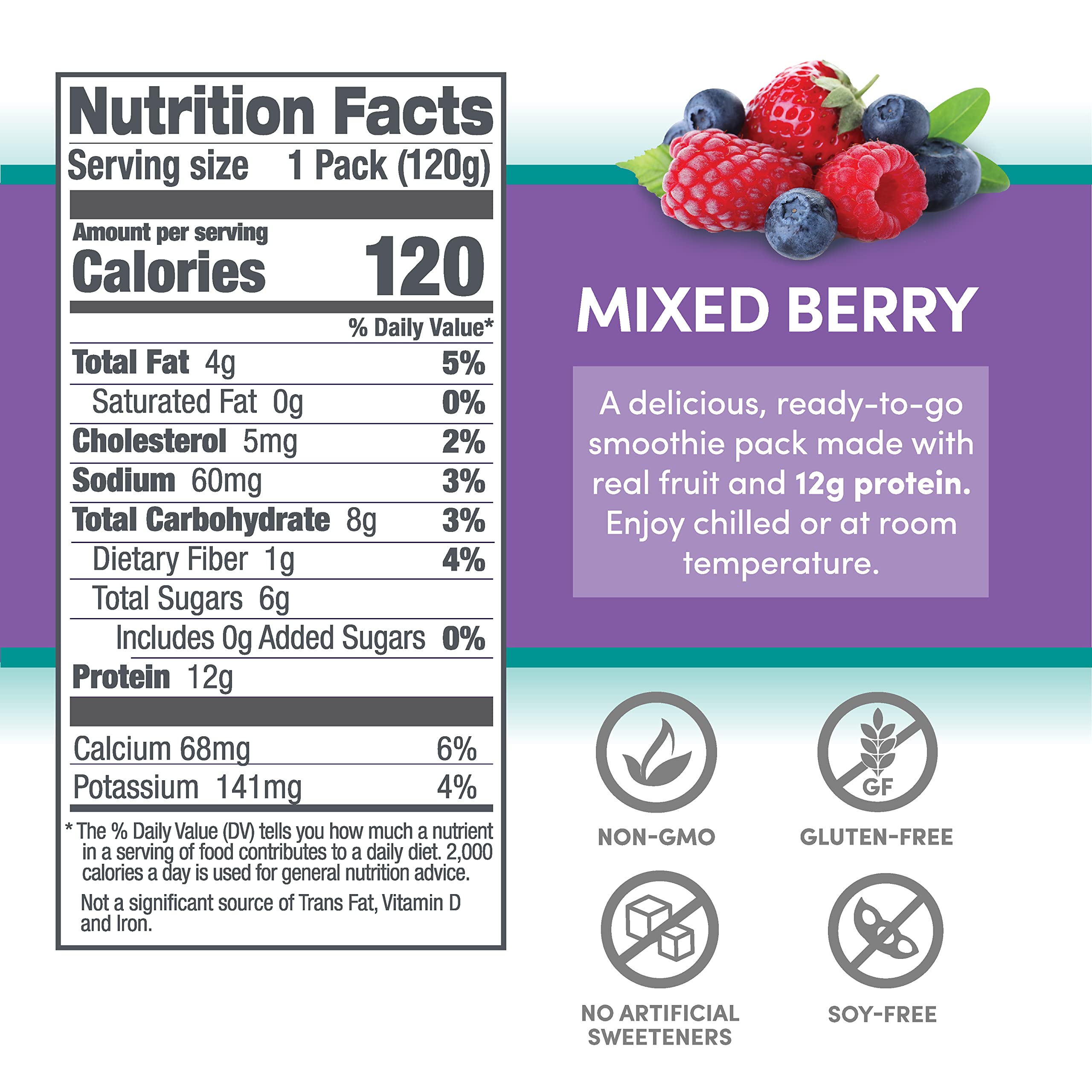 Goût fruits rouges intenses et naturels, Designer Wellness Protein Smoothie pour collation gourmande.