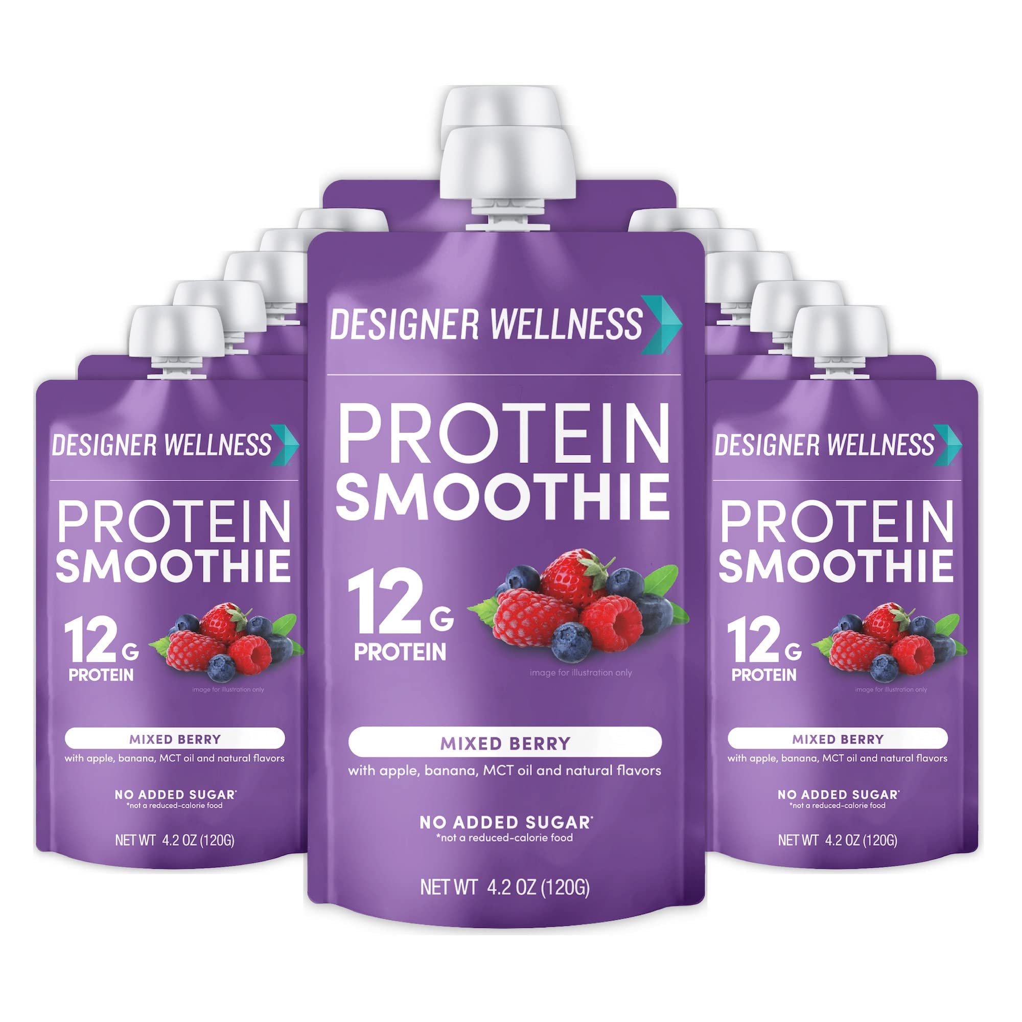 Designer Wellness Protein Smoothie – poche prête-à-boire, goût fruits rouges pratique en déplacement.