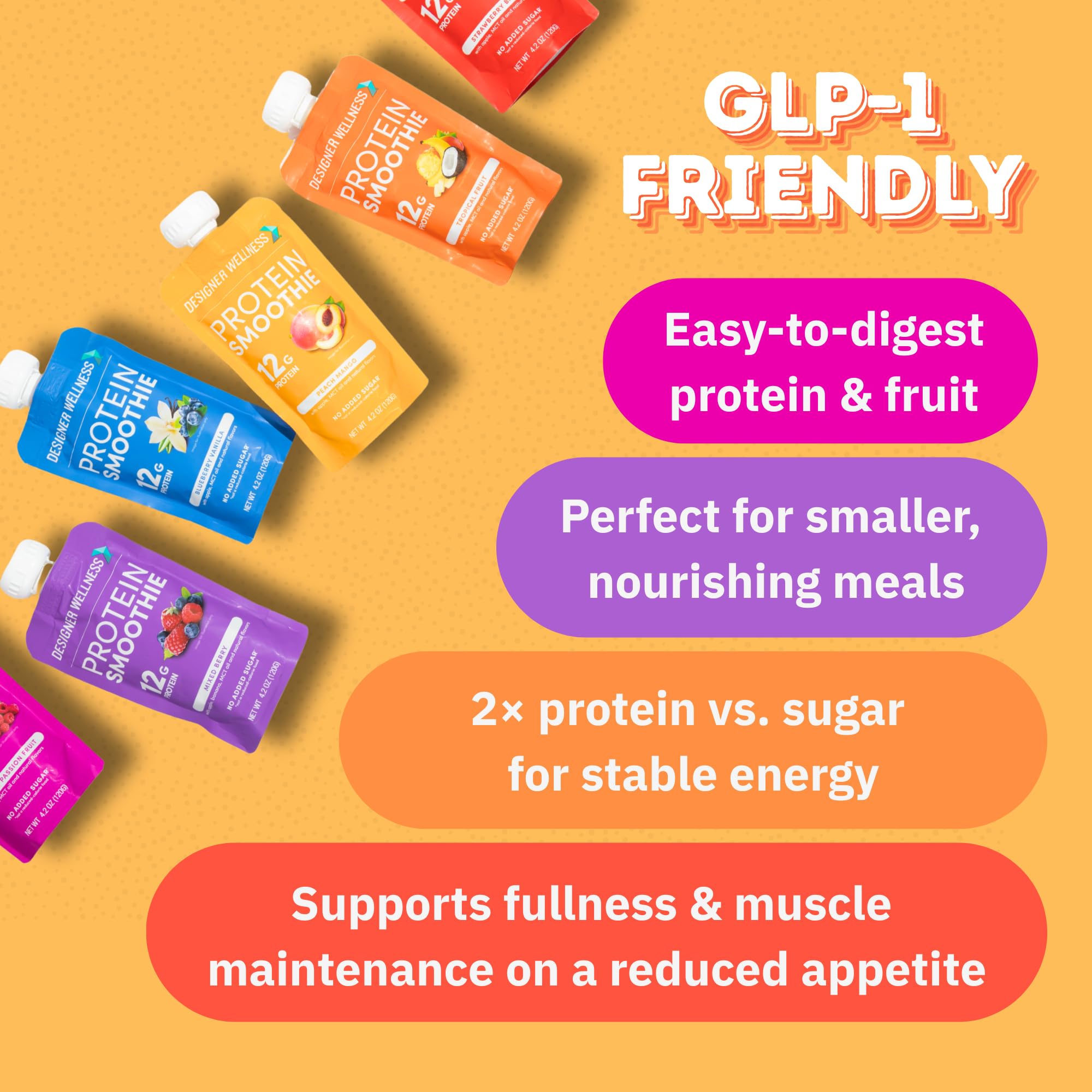Sans gluten ni OGM, Designer Wellness Protein Smoothie, choix sûr et clair.