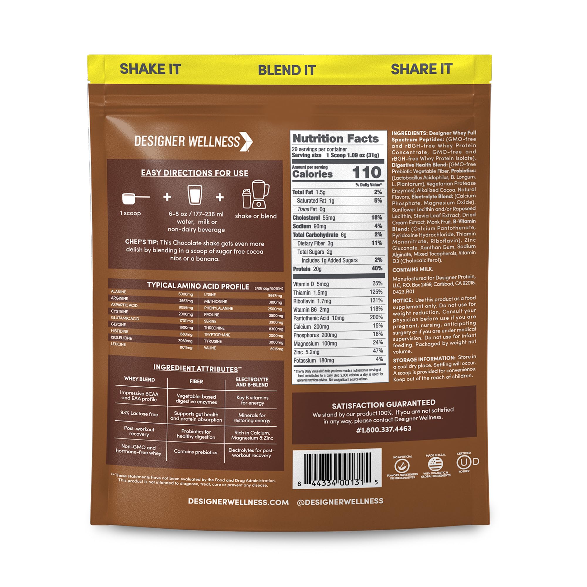 Designer Whey avec prébiotiques et probiotiques pour digestion saine.