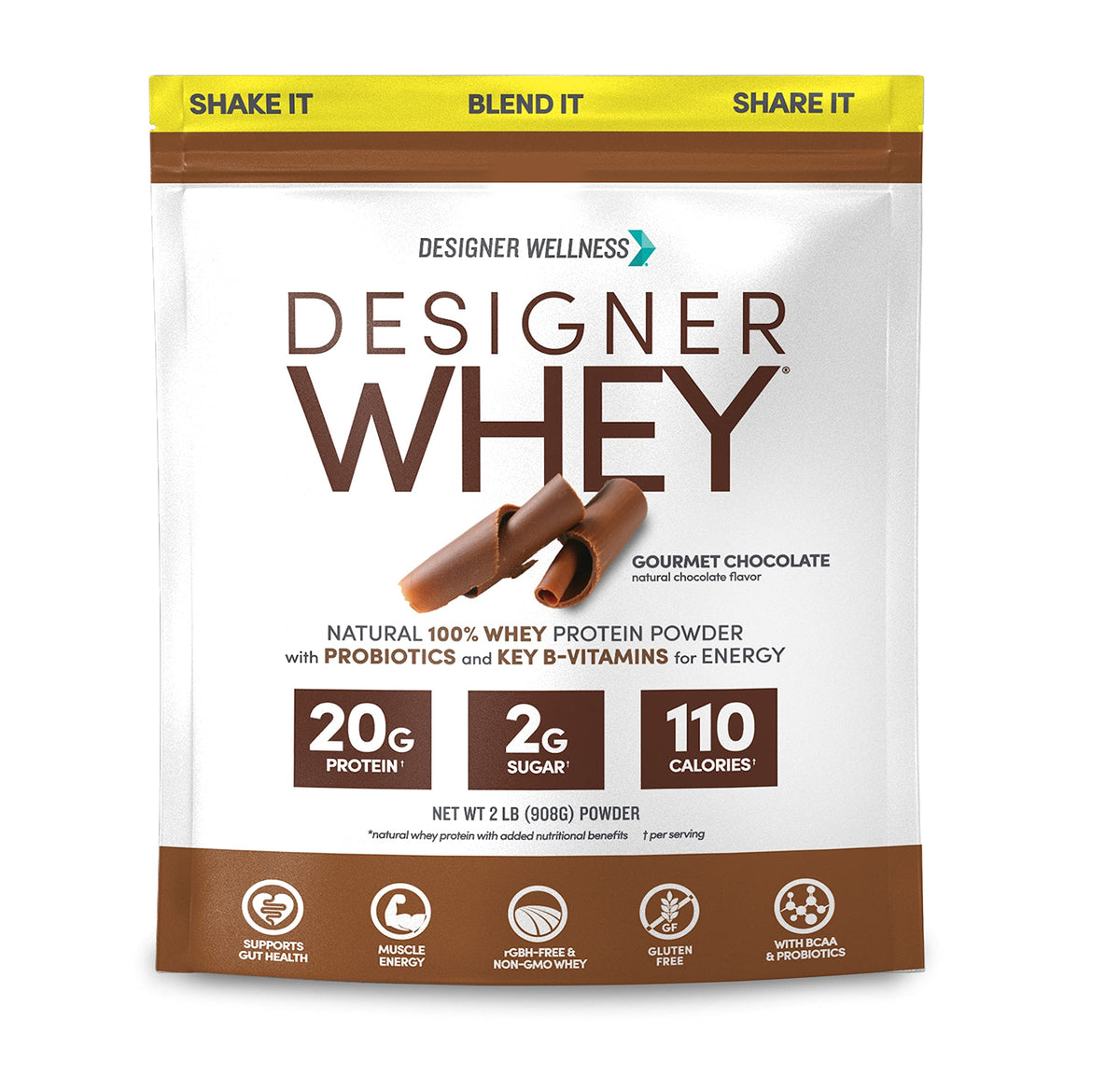 Designer Whey protéine naturelle chocolat gourmet, énergie durable et goût riche.