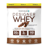 Designer Whey protéine naturelle chocolat gourmet, énergie durable et goût riche.