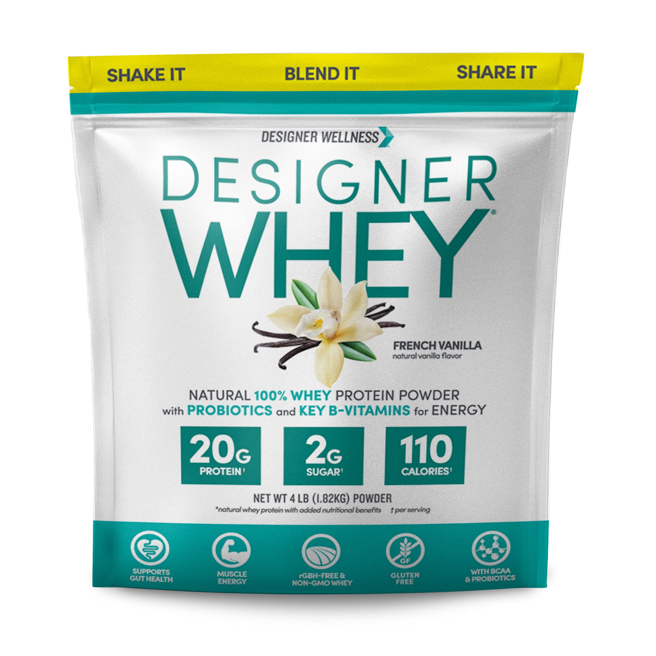 Designer Whey vanille française en bouteille-protéine, goût agréable et énergie potentielle après l’effort
