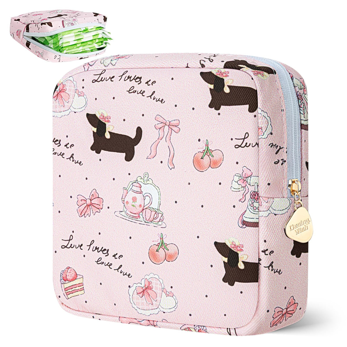 Sac Desing Wish pour protections menstruelles, rangement compact et discret en déplacement.
