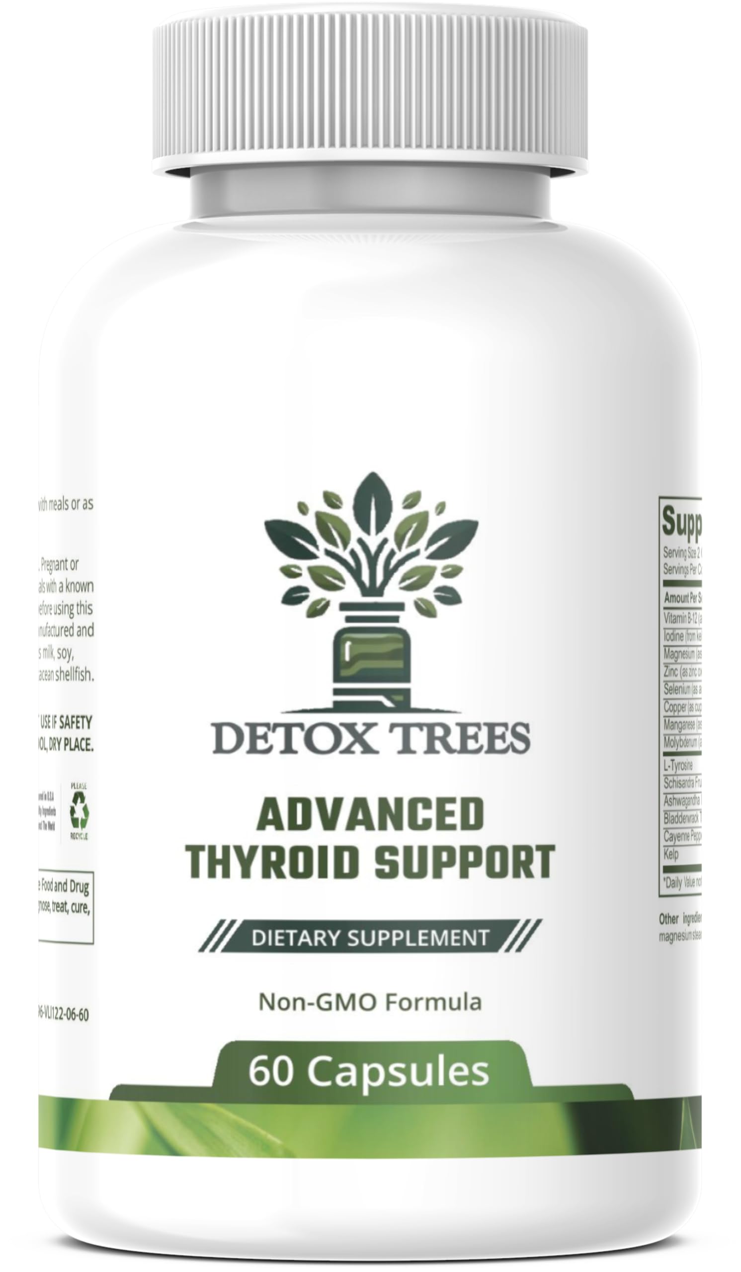 Detox Trees Thyroid Health Formula : Bouteille de capsules pour soutenir le métabolisme.